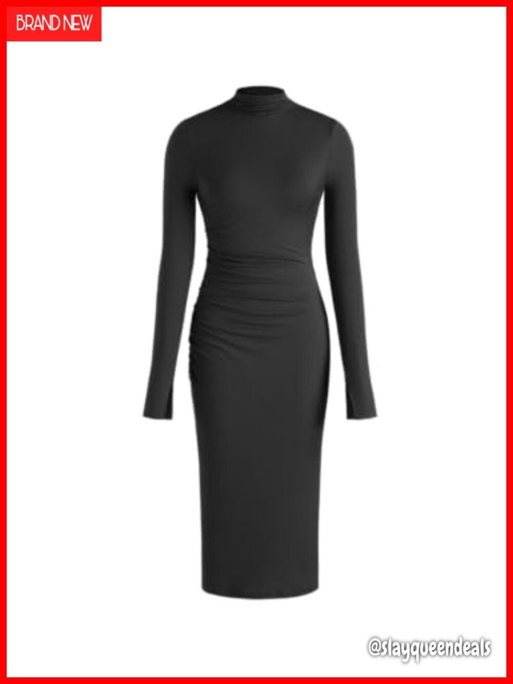 Long Sleeve Ribbed Knit Bodycon Ruched Midi Sweater Dress